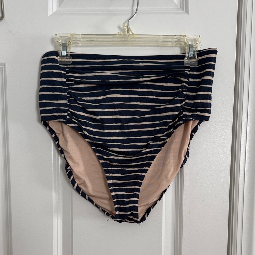 Garnet Hill Striped High-Waisted Bikini Bottom